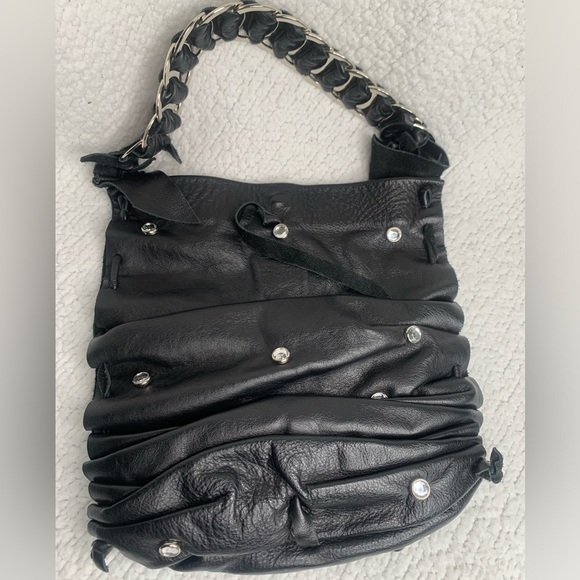 DAVID GALEN WOMENS SCRUNCHED LEATHER SHOULDER BAG PURSE WITH BLING - Picture 3 of 14